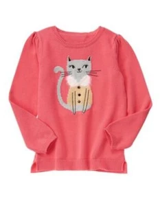 Gymboree Kitty In Pink Girl Pink Fur Metallic Cat Long Sleeve Sweater S 5-6 - Picture 1 of 5