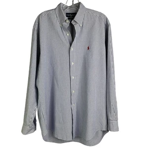 Ralph Lauren Button-Down Shirt Men M White Blue Check BLAKE 2-Ply Classic Preppy - Picture 1 of 7