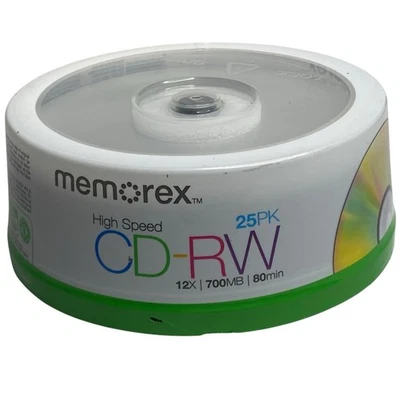 未拆封 Memorex 25PK 主轴高速 CD-RW 可重写 12X700MB 80 分钟 BLANK CD — 第 1/4 张图片