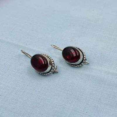 Pendientes colgantes de plata de ley 925 con piedras preciosas granate rojo natural joyería Foto 1 de 3