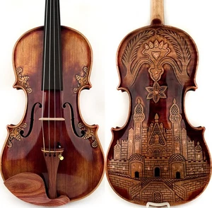Antico violino castello intagliato stile Strad 1715 4/4 legno europeo tono maestro T30+ - Foto 1 di 17