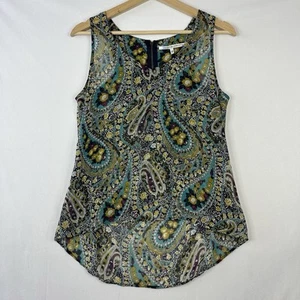 Collective Concepts Tank Top S Blue Yellow Purple Floral Pasiley Sheer High Low - Picture 1 of 8