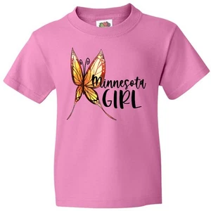 Inktastic Minnesota Girl- Butterfly Youth T-Shirt State Home St Paul Minneapolis - Picture 1 of 8