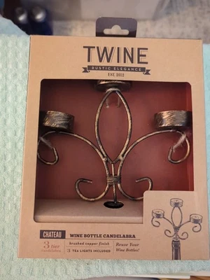 +NIB Twine Brushed COPPER Finish Candelabra Wine Bottle Topper w/ 3 Tea lights+ - Image 1 of 4
