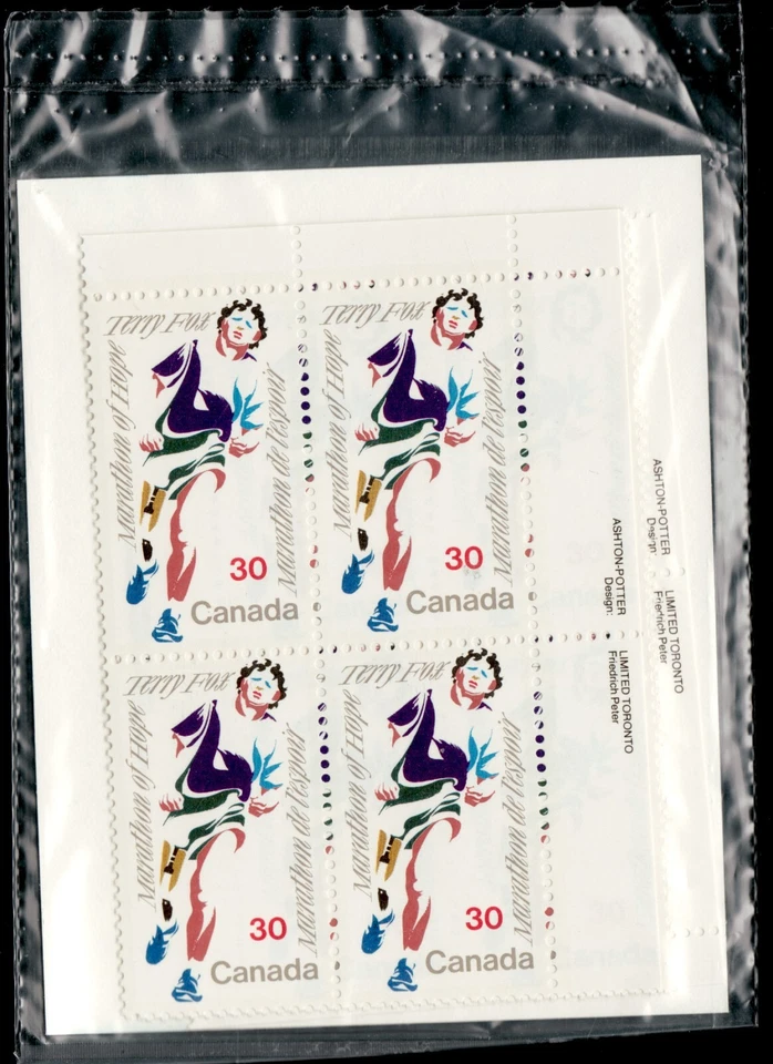 1982 - #915 Marathon of Hope - Terry Fox - 4 Sealed PO Corner Blocks cv$12 - Image 1 of 2