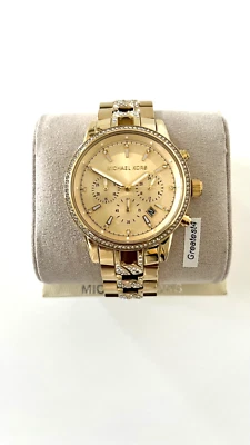 NEW MICHAEL KORS BRYANT MK6937 GOLD TONE CUBE LINK  BRACELET GOLD DIAL LADY 41MM - Image 1 of 3