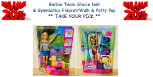 Barbie Team Stacie Doll & Gymnastics Playset/Walk & Potty Pup * TAKE YOUR PICK * - Picture 1 of 14