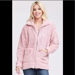 Sherpa-Jacke Damen rosa blush Größe Medium mit Taschen Reißverschluss neu! - Bild 1 von 7