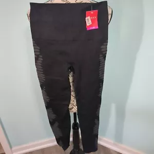 Spanx Black High Rise Leggings Gray Geometric Aztec Side Print Stretch xl new - Picture 1 of 6