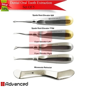 5Pcs Dental Root Extraction Cryer & Spade Elevators Cheek Retractor Oral Surgery - Picture 1 of 6