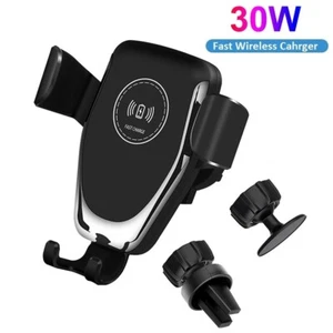 30W Fast Wireless Charger Dock Car Phone Holder For iPhone 15 14 Pro Samsung S24 - Picture 1 of 13