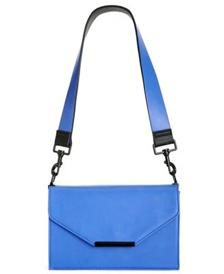 INC 女式蓝色人造皮革翻盖斜挎包手提包钱包小号全新带标签 — 第 1/2 张图片