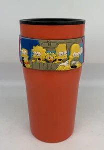 2002 The Simpsons 16oz Travel Mug Zak Design Orange 3D Rubber Grip Missing Lid - Picture 1 of 5