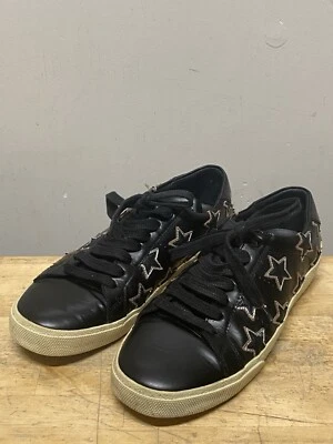 Saint Lauren Paris Black Leather Top Low Sneakers 37.5 Shoes Women’s Star - Image 1 of 4