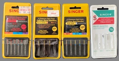 Agujas para máquina de coser Singer; tamaños Asstd 4 paquetes no completamente llenos - antiguas Foto 1 de 4