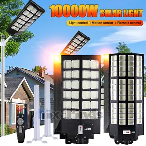 10000W Outdoor Solar Street Light LED Dusk-To-Dawn Road Solares Lampara Luz+Pole - Picture 1 of 112