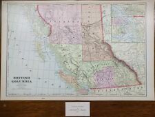 Vintage 1903 BRITISH COLUMBIA CANADA Map 22"x14" Old Antique Original VANCOUVER