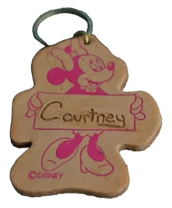 Schlüsselanhänger Minnie Mouse personalisiert COURTNEY hellbraun/rosa Vintage Disney Leder - Bild 1 von 2
