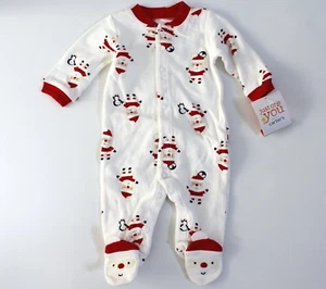 Carter's Just One You Santa Print Footed Long Sleeve Bodysuit Size 3M White NWT - Picture 1 of 2