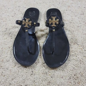 Tory Burch Womens Miller Black Gold Thong Rubber Sandal Size 8 - Picture 1 of 6