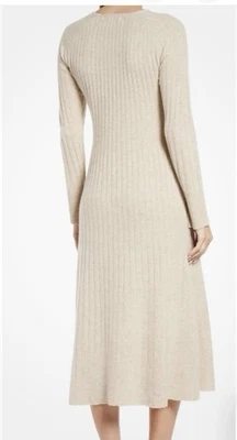 Nordstrom Rib Long Sleeve Midi Sweater Dress Wool Cashmere Beige Size L - Image 1 of 4