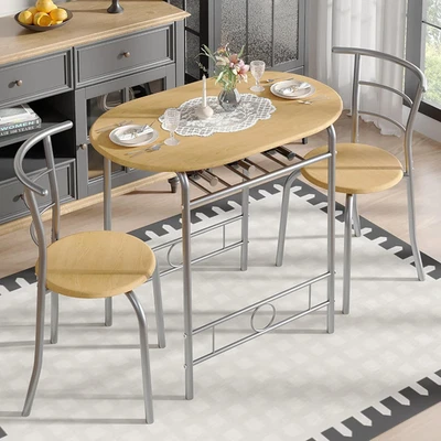 Juego de mesa de comedor de 3 piezas para rincón de desayuno de cocina, mesa ovalada de grano de madera y Foto 1 de 4