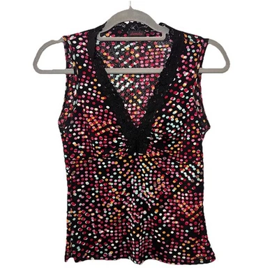 Shameless Mesh Babydoll Top Size L Polka Dot Lace Trim Light Weight Feminine Y2K - Image 1 of 4