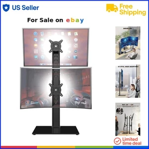 Dual Monitor Stand Alloy Steel Tempered Glass 2 Screen Adjustable Ergonomic - Picture 1 of 10