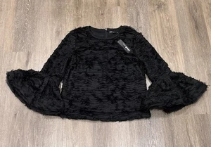 INA Top Womens Large Black Bell Sleeve Blouse Victorian Textured Artsy NEW - Picture 1 of 11