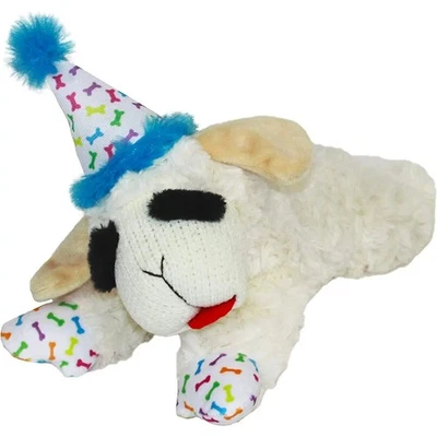 Multipet Lamb Chop with Birthday Hat Dog Toy, Blue 10.5" Interactive Fun - Image 1 of 4