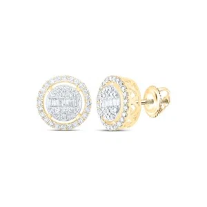 10K Yellow Gold Genuine Baguette Diamond Unisex Circle Halo Stud Earrings 1/2 CT - Picture 1 of 1