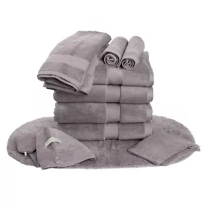 *Joy CleanBoss USA Grown Cotton 12-Piece Plush Towel Set w/Bath Rug - Rich Gray - Picture 1 of 5