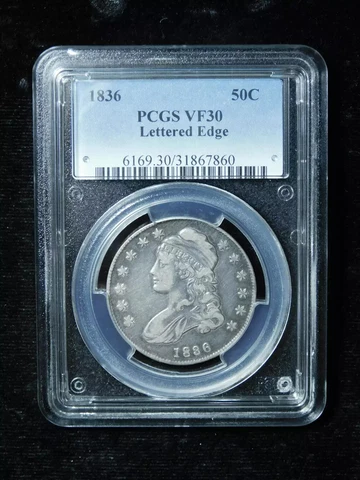 1836 50c Capped Bust Half Dollar w/ Lettered Edge - PCGS VF30 Cover