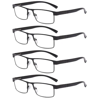 Paquete de 4 gafas de lectura clásicas con marco de metal rectangular para hombre con bisagra de resorte lectores Foto 1 de 4