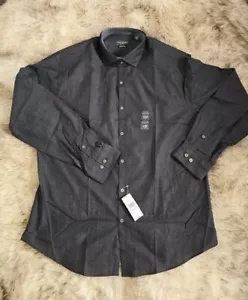 Van Heusen Mens Collard Dress Shirt 'Extra Slim Charcoal Gray Button Up Sz L New - Picture 1 of 6