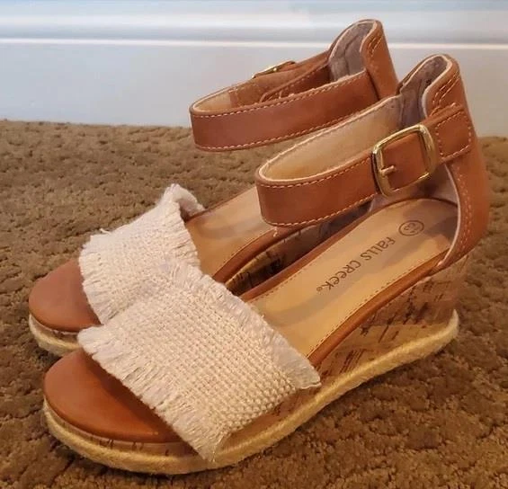 Girls Falls Creek CORK NATURAL Wedge Heel Sandals Size 13 1 2 3 Burlap Trim NWT - Image 1 of 1