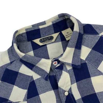 Mens M Salt Valley Western Blue / White Plaid Pearl Snap Flannel Shirt - Image 1 of 4