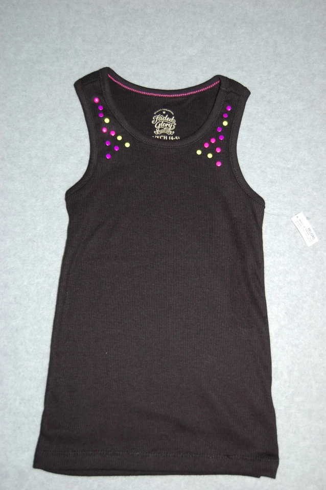 Girls Tank Top BLACK RIBBED Polka Dot Studs LIME GREEN Hot Pink Purple  XS 4-5 - Image 1 of 1