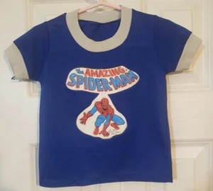 Vintage 70s Spiderman Ringer Shirt The Amazing Spiderman Marvel Comics 1977 - Picture 1 of 6