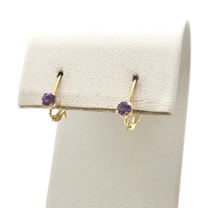14k Gold Natural Amethyst Leverback Earrings Locking February Birthstone New - Picture 1 of 6