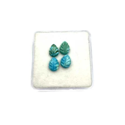 Natural Sleeping Beauty Turquoise Leaf Carving Stone Lot 4 Pcs 6*8 MM 3 CT - Image 1 of 4