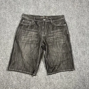 VTG Avirex Short Mens 36 Hip Hop Skater Baggy Whiskered  Black Denim Jorts Y2K - Picture 1 of 9