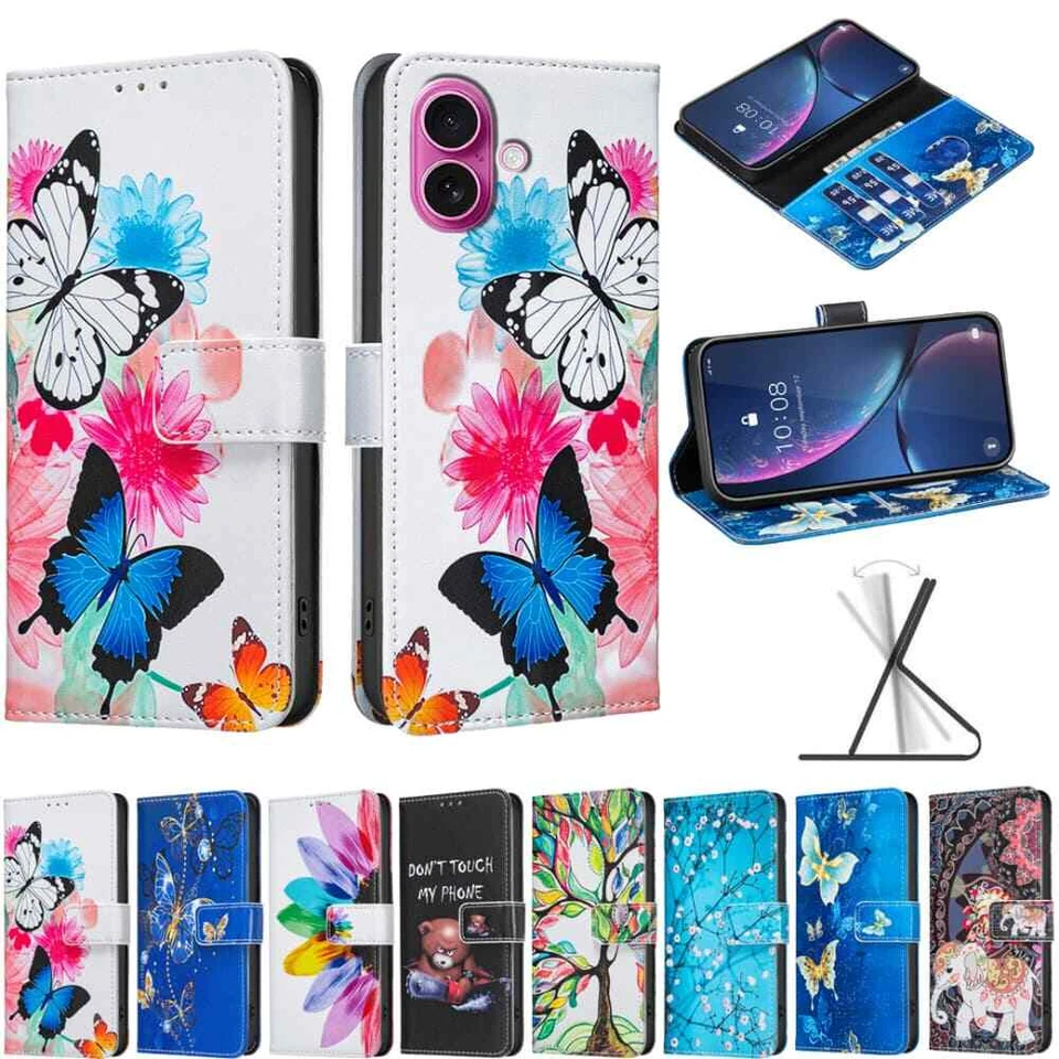 For iPhone 16 Pro 15 14 13 12 11 SE 7 8 Magnetic Wallet Case Leather Stand Cover - Image 1 of 4