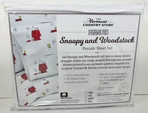 Vermont Country Store Sleeping Snoopy & Woodstock Percale Sheet Set King New - Picture 1 of 6
