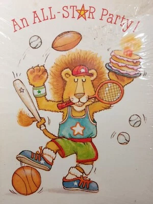 Vintage 1980s All-Star Sports 8 Party Invitations Hallmark Lion - Image 1 of 3