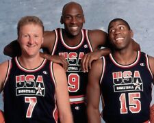 Michael Jordan, Magic Johnson & Larry Bird Team USA color 8x10 photo