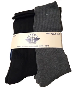 Dockers 6 Pairs Athletic Cushioned Crew Socks Shoe Size 6-12.5 Black Gray - Picture 1 of 2