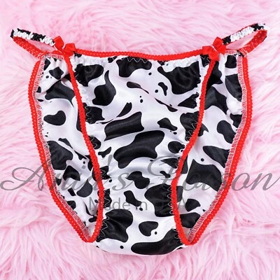 Bragas de satén Sissy para damas - Bikini de cuerda con estampado de moo de vaca CORTE DUQUESA 5-9 Foto 1 de 4