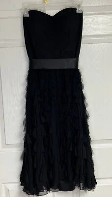 白屋黑色市场黑色丝绸鸡尾酒连衣裙无肩带 8 码 — 第 1/4 张图片