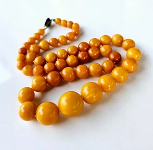 Antiguo collar de cuentas de yema de huevo caramelo color miel ámbar antiguo - Imagen 1 de 20